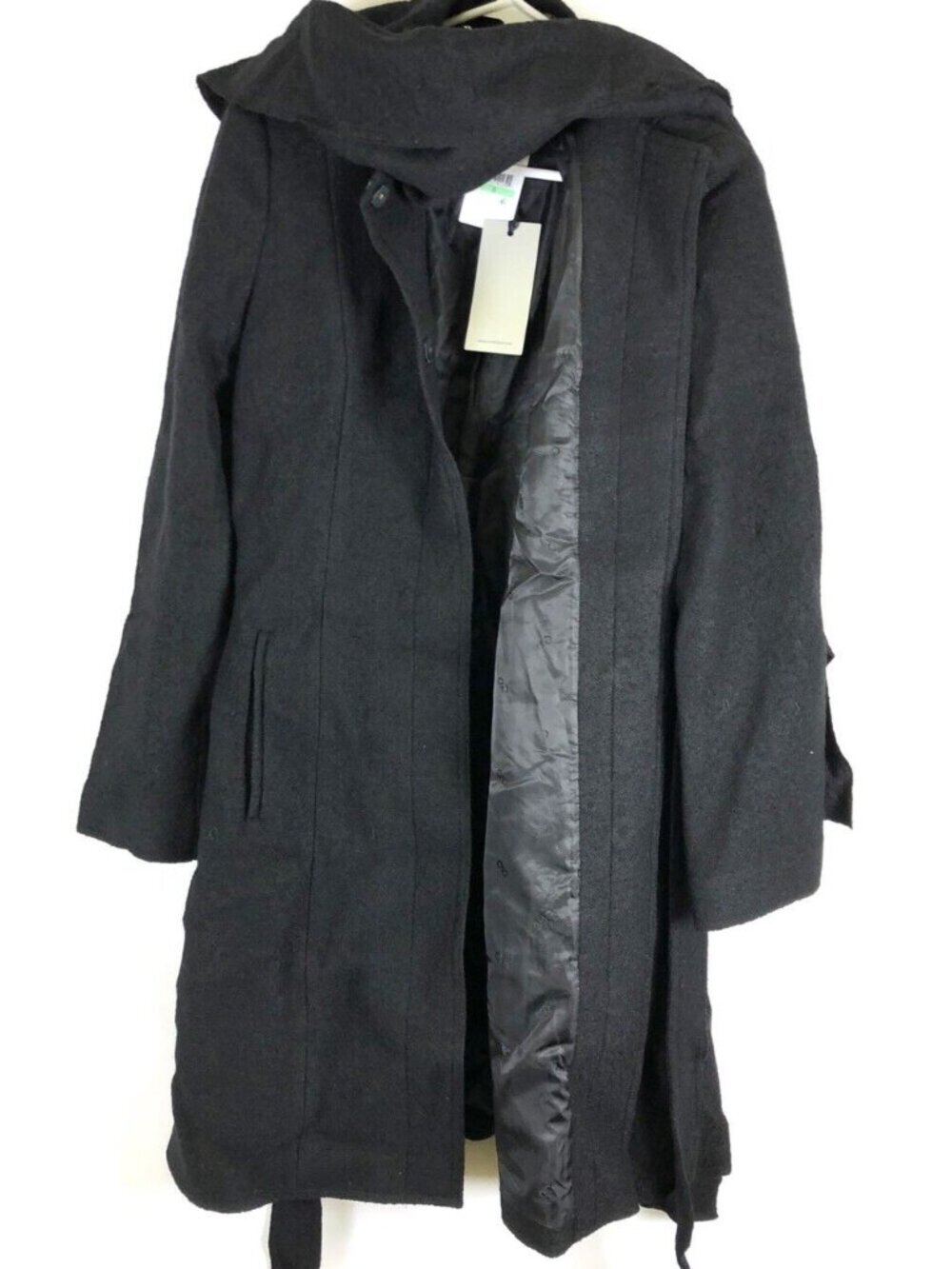 Cole Haan Womens Boiled Wool Belted OverCoat Black Size 8